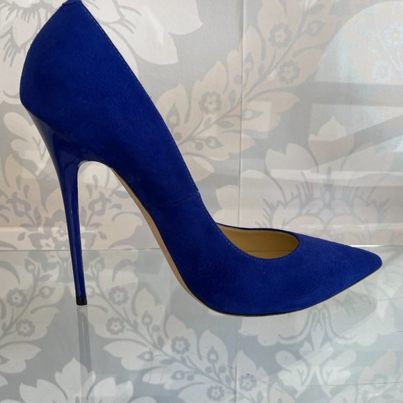 JIMMY CHOO Blue Suede Leather Pointed Toe Pumps/Heels - Picture 4 of 11